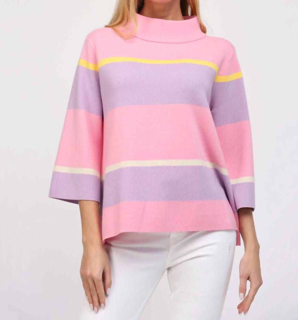 NEW FATE mock neck stripe sweater in pink